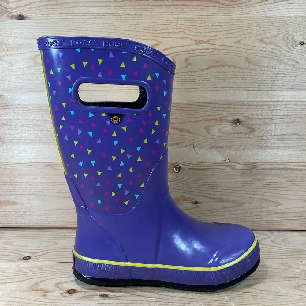 Bogs Rain Boots Triangle Dots Kids/Youth 2 Purple Waterproof 72380-546